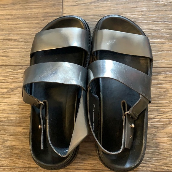 COS Metallic Silver Leather Platform Sandals - Picture 1 of 4